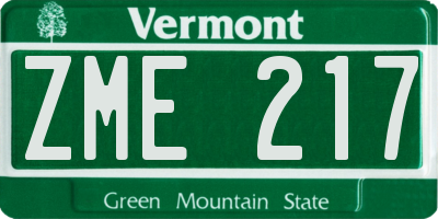 VT license plate ZME217