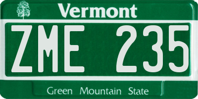 VT license plate ZME235