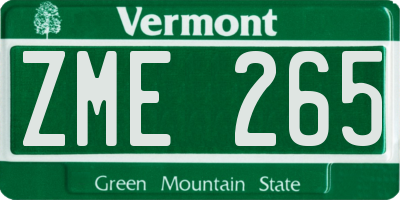 VT license plate ZME265