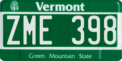 VT license plate ZME398
