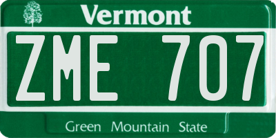 VT license plate ZME707