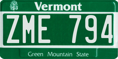VT license plate ZME794