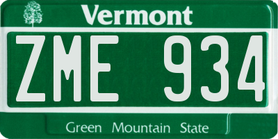 VT license plate ZME934