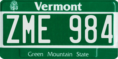 VT license plate ZME984