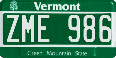 VT license plate ZME986