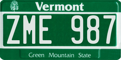 VT license plate ZME987