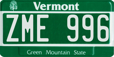 VT license plate ZME996