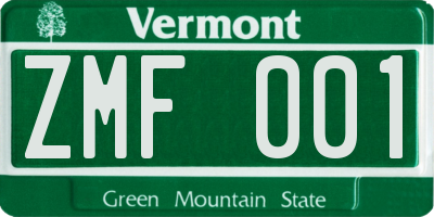 VT license plate ZMF001