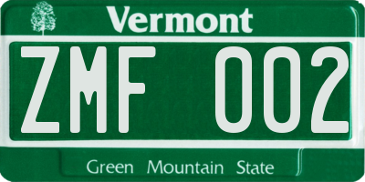 VT license plate ZMF002
