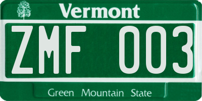 VT license plate ZMF003