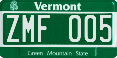VT license plate ZMF005