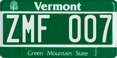 VT license plate ZMF007