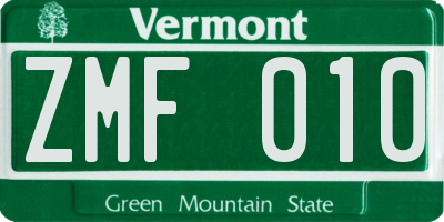 VT license plate ZMF010