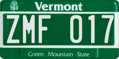 VT license plate ZMF017