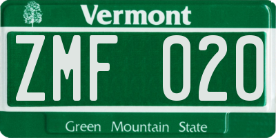 VT license plate ZMF020