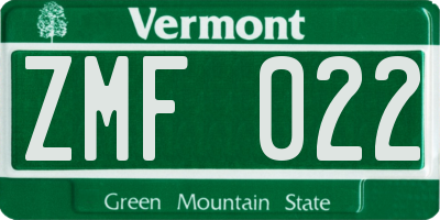 VT license plate ZMF022