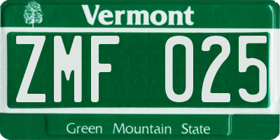 VT license plate ZMF025