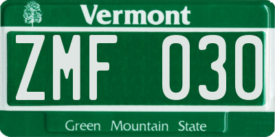 VT license plate ZMF030