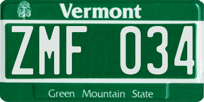 VT license plate ZMF034