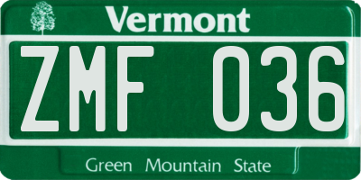 VT license plate ZMF036
