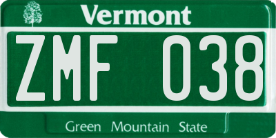 VT license plate ZMF038