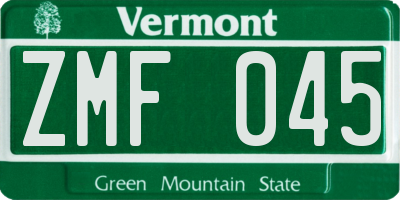VT license plate ZMF045