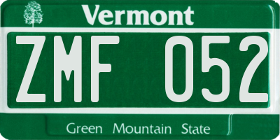 VT license plate ZMF052
