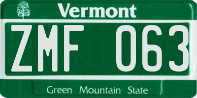 VT license plate ZMF063