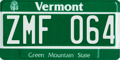 VT license plate ZMF064
