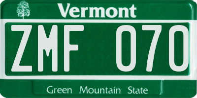VT license plate ZMF070