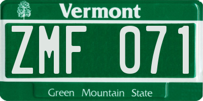 VT license plate ZMF071