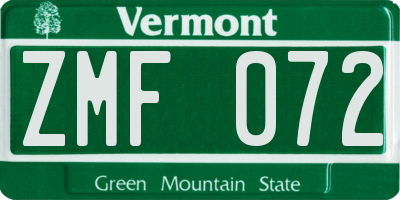 VT license plate ZMF072
