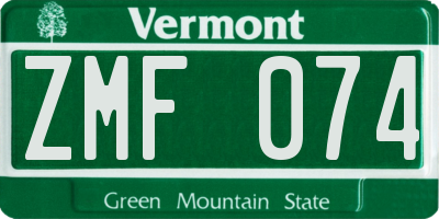 VT license plate ZMF074