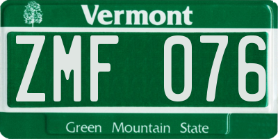 VT license plate ZMF076