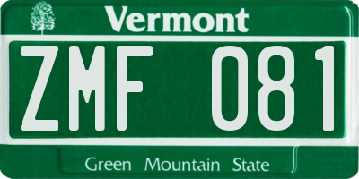 VT license plate ZMF081