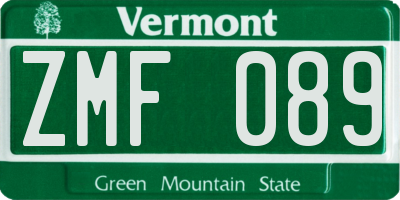 VT license plate ZMF089