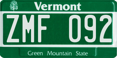 VT license plate ZMF092
