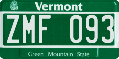 VT license plate ZMF093