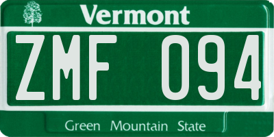 VT license plate ZMF094