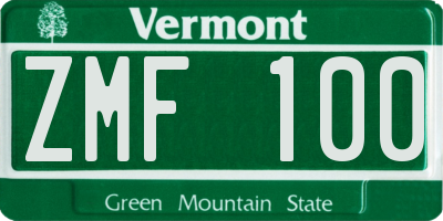 VT license plate ZMF100