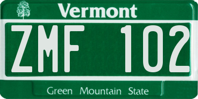 VT license plate ZMF102