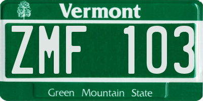 VT license plate ZMF103
