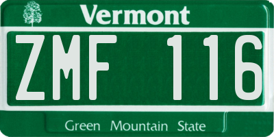 VT license plate ZMF116