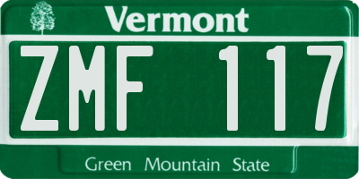 VT license plate ZMF117