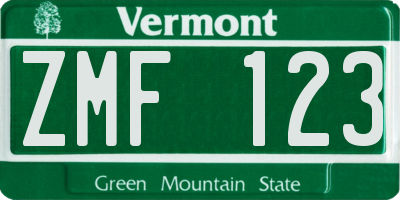 VT license plate ZMF123