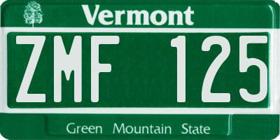 VT license plate ZMF125