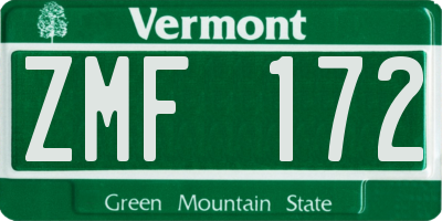 VT license plate ZMF172