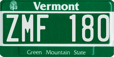 VT license plate ZMF180
