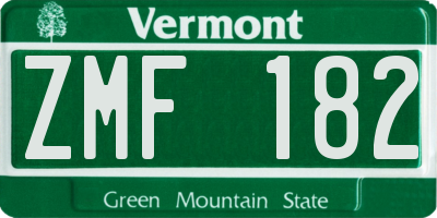 VT license plate ZMF182