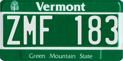 VT license plate ZMF183